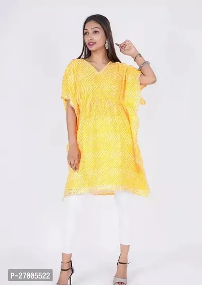 Pretty Yellow Printed Cotton Kaftan Kurta For Women