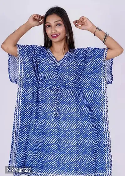 Pretty Blue Printed Cotton Kaftan Kurta For Women