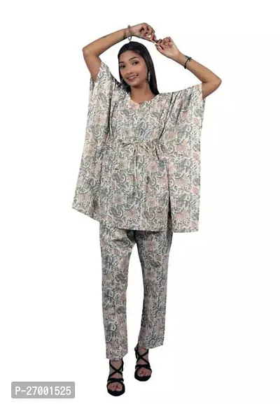 Contemporary Grey Cotton Printed Kaftan Co-Ords Sets For Women