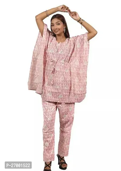 Contemporary Pink Cotton Printed Kaftan Co-Ords Sets For Women
