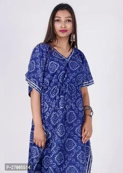 Pretty Blue Printed Cotton Kaftan Kurta For Women-thumb0