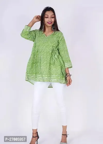 Elegant Green Cotton Printed Angrakha Top For Women-thumb0