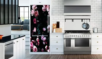 Psychedelic Collection Vinly Beautiful Pink Rose Bunch with Black Background Vinyl Fridge Wallpaper Self Adhesive Vinyl Sticker Decorative Sticker (PVC Vinyl Covering Area 60 cm X 160 cm)-thumb3