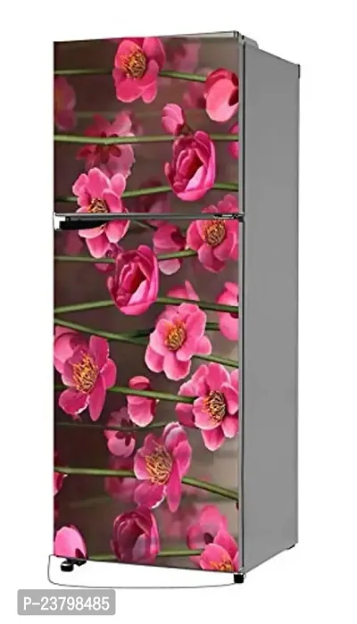 Psychedelic Collection Abstract Decorative Pink Flowers with Black Background Extra Large Fridge Sticker Double Single Door Decorative Fridge Sticker (PVC Vinyl, Multicolor, 60 cm X 160 cm)-thumb0