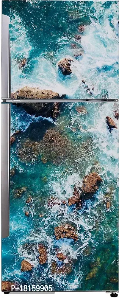 Trendy Decorative Beautiful Sea Abstract Nature Extra Lardge Fridge Sticker For Fridge Decor (Pvc Vinyl, Multicolor, 60 Cm X 160 Cm)