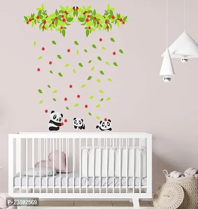 Psychedelic Collection Decorative Baby Pandas Playing Tree Bangles Leaves Decorative Wall Sticker (PVC Vinyl, Multicolor, W 91 cm X H 51 cm)-thumb3