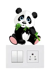 Trendy Decorative Small Switch Penal/Board Decor Wall Sticker Of Floral Branch, Panda Eating Bamboo, Hanging On Branch Of Tree Funny Pandas Decal-thumb2