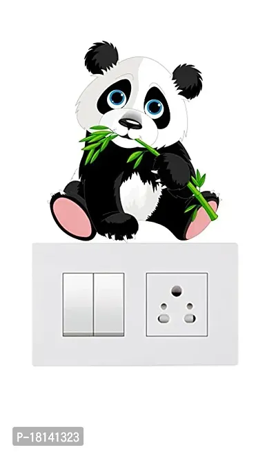 Trendy Decorative Small Switch Penal/Board Decor Wall Sticker Of Floral Branch, Panda Eating Bamboo, Hanging On Branch Of Tree Funny Pandas Decal-thumb3