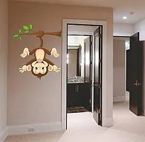 Trendy Monkey Hanging Below The Branch With Tail Wall Sticker (Pvc Vinyl, 50 Cm X 70 Cm, Multicolour)-thumb3