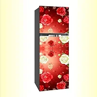 Trendy Decorative Red Flower With White Flower Vinyl Fridge Cover Wallpaper Poster Adhesive Vinyl Sticker Fridge Wrap Decorative Sticker (Pvc Vinyl, Multicolor, 60 Cm X 160 Cm)-thumb3