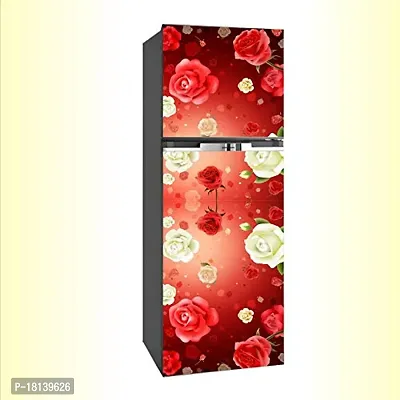 Trendy Decorative Red Flower With White Flower Vinyl Fridge Cover Wallpaper Poster Adhesive Vinyl Sticker Fridge Wrap Decorative Sticker (Pvc Vinyl, Multicolor, 60 Cm X 160 Cm)-thumb4