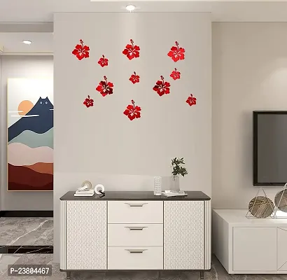 Psychedelic Collection Decorative Beautiful Flowers red Acrylic Sticker Hexagon Mirror, Hexagon Mirror Wall Stickers, Mirror Stickers for Wall Large Size, Sticker Mirror