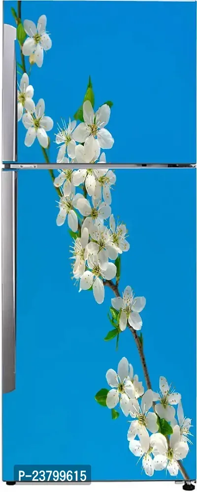 Psychedelic Collection Decorative Abstract Multicolor Blossom White Flower Leaves with Blue Sky Wallpaper Sticker for Fridge Decor 60 cm X 160 cm-thumb2