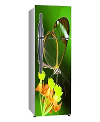 Psychedelic Collection Beautiful Abstract Yellow Flowers Butterfly Extra lardge Fridge Sticker for Fridge Decor Double Single Door Decorative Fridge Sticker (PVC Vinyl, Multicolor, 60 cm X 160 cm)-thumb1