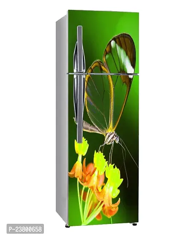 Psychedelic Collection Beautiful Abstract Yellow Flowers Butterfly Extra lardge Fridge Sticker for Fridge Decor Double Single Door Decorative Fridge Sticker (PVC Vinyl, Multicolor, 60 cm X 160 cm)-thumb2