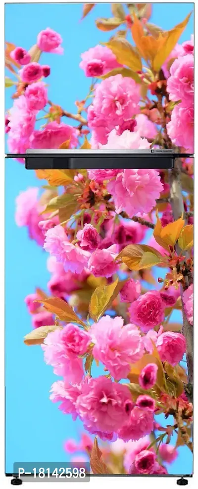 Psychedelic Collectionfor Natural Pink Flowers Leavesdecorative Extra Large Pvc Vinyl Fridge Sticker (Multicolor, 60 Cm X 160 Cm)Fd355Wp-thumb3