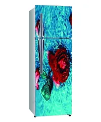 Psychedelic Collection Abstract Decorative red Rose Leaves with Blue Water Extra lardge Fridge Sticker for Fridge Decor (PVC Vinyl, Multicolor, 60 cm X 160 cm)-thumb1