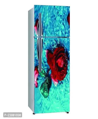 Psychedelic Collection Abstract Decorative red Rose Leaves with Blue Water Extra lardge Fridge Sticker for Fridge Decor (PVC Vinyl, Multicolor, 60 cm X 160 cm)-thumb2