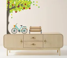 Trendy Beautiful Tree Cycle With Banch Pvc Vinyl Multicolor Decorative Wall Sticker For Wall Decoration Size - 75 Cm X 109 Cm-thumb2