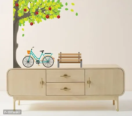 Trendy Beautiful Tree Cycle With Banch Pvc Vinyl Multicolor Decorative Wall Sticker For Wall Decoration Size - 75 Cm X 109 Cm-thumb3