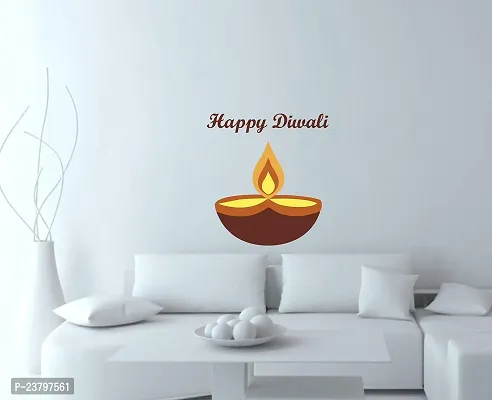 Pshychedelic Collection Diwali Special - Decorative Diya Happy Diwali Wall Sticker Size - 48 cm x 46 cm-thumb3