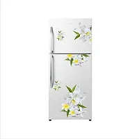 Trendy White Jasmine Flowers Vinyl Fridge Decorative Adhesive Wall Sticker Large Double Single Door Decorative Fridge Sticker (Pvc Vinyl, Multicolor, 60 Cm X 160 Cm)-thumb1