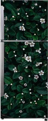 Psychedelic Collection Abstract Decorative Green Leaves Beautiful White Flowers Extra lardge Fridge Sticker for Fridge Decor (PVC Vinyl Multicolor)-thumb1