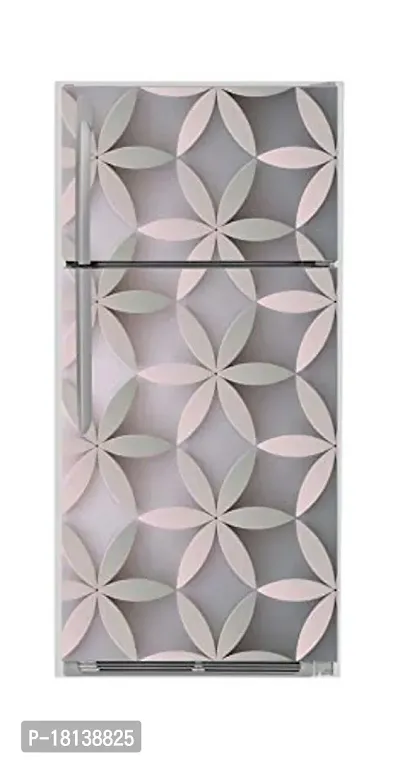 Trendy Decorative Abstract White Flowers Leaves Full Fridge Cover Wallpaper Poster Extra Large Fridge Sticker (Pvc Vinyl, Multicolor, 60 Cm X 160 Cm)