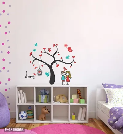 Trendy Loving Couple Under A Tree Decorative Pvc Vinyl Wall Sticker (Multicolor, 106 Cm X 94 Cm)-thumb2