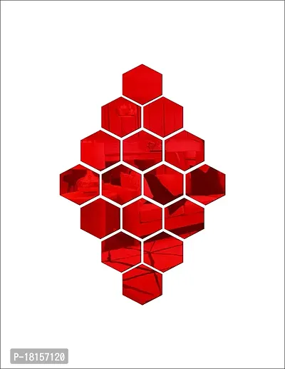 Trendy Decorative Hexagone Design Red Acrylic Sticker Hexagon Mirror, Hexagon Mirror Wall Stickers, Mirror Stickers For Wall Large Size, Sticker Mirror-thumb3