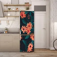 Psychedelic Collection Beautiful Orange Colour Flower with Leaves Decorative Fridge Decor Sticker for Kitchen (PVC Vinyl Multicolor)-thumb3