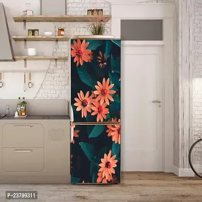 Psychedelic Collection Beautiful Orange Colour Flower with Leaves Decorative Fridge Decor Sticker for Kitchen (PVC Vinyl Multicolor)-thumb4