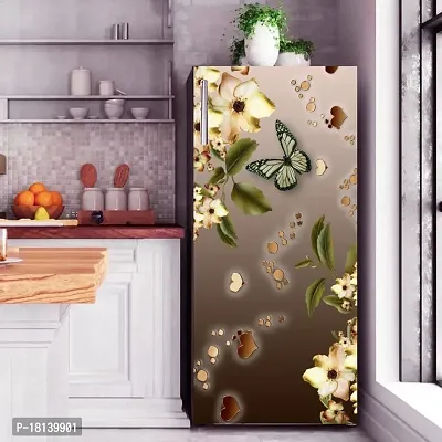 Trendy Beautifull Flower With Butterfly Decorative Fridge Sticker (Multicolor Pvc Vinyl 120X60)-thumb3