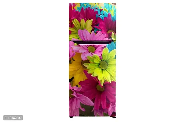 Trendy Flower Colourfull Pink Flower Yellow Flower Decorative Extra Large Pvc Vinyl Fridge Sticker (Multicolor, 60 Cm X 160 Cm)-thumb0