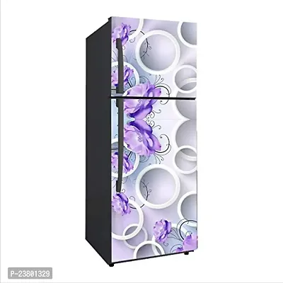 Psychedelic Collection Decorative 3D Flower and Round Circle with Purple Shade BeautifulExtra Large Abstract Wall Fridge Sticker (PVC Vinyl, Multicolor, 60 cm X 160 cm)