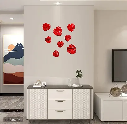 Trendy Red Acrylic Decorative Leaves Mirror Wall Sticker Hexagon Mirror, Hexagon Mirror Wall Stickers, Mirror Stickers For Wall Large Size, Sticker Mirror-thumb2