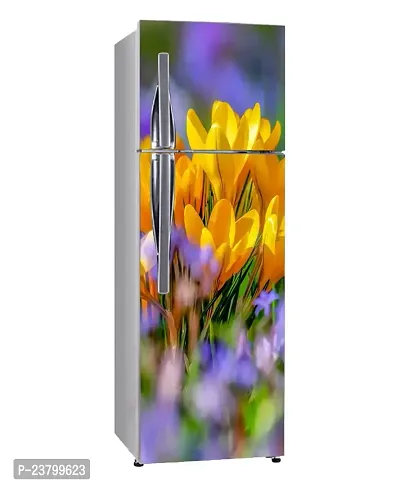 Psychedelic Collection Decorative Abstract Beautiful Yellow and Violet Flowers Garden, Nature Wallpaper Sticker for Fridge Decor 60 cm X 160 cm