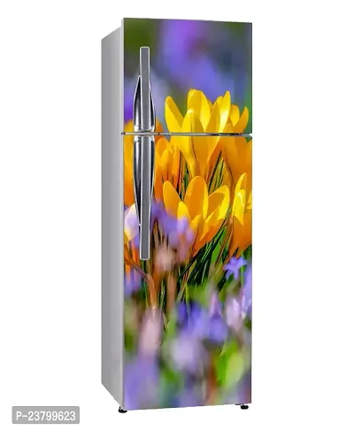 Psychedelic Collection Decorative Abstract Beautiful Yellow and Violet Flowers Garden, Nature Wallpaper Sticker for Fridge Decor 60 cm X 160 cm-thumb0