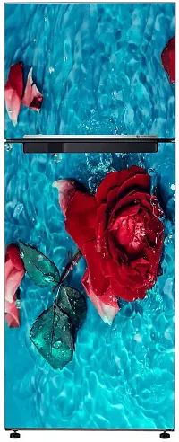 Psychedelic Collection Abstract Decorative red Rose Leaves with Blue Water Extra lardge Fridge Sticker for Fridge Decor (PVC Vinyl, Multicolor, 60 cm X 160 cm)-thumb2