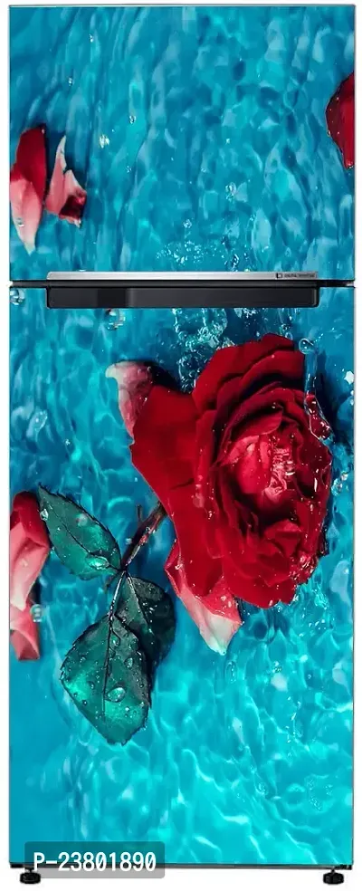 Psychedelic Collection Abstract Decorative red Rose Leaves with Blue Water Extra lardge Fridge Sticker for Fridge Decor (PVC Vinyl, Multicolor, 60 cm X 160 cm)-thumb3