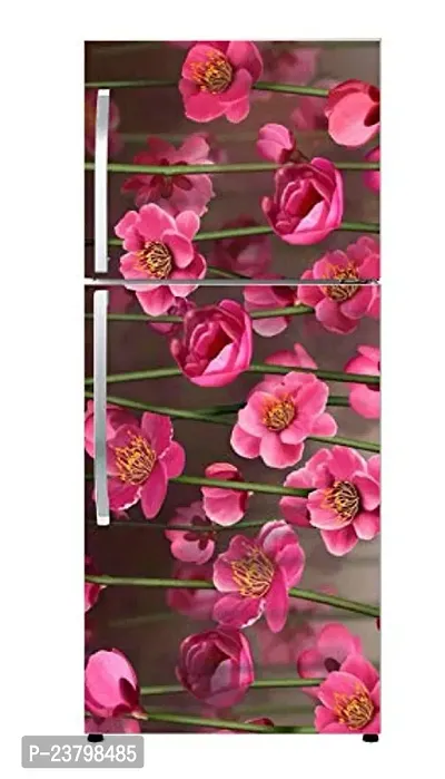 Psychedelic Collection Abstract Decorative Pink Flowers with Black Background Extra Large Fridge Sticker Double Single Door Decorative Fridge Sticker (PVC Vinyl, Multicolor, 60 cm X 160 cm)-thumb4