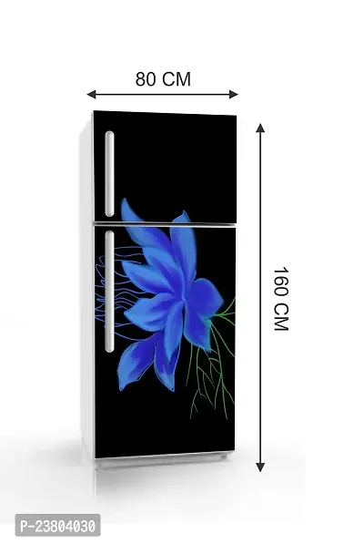 Psychedelic Collection Blue Flower Black BackgroundDecorative Extra Large PVC Vinyl Fridge Sticker (Multicolor, 60 cm X 160 cm)-thumb5