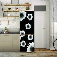 Psychedelic Collection Decorative Abstract White mogra Flowers with Black Background Extra lardge Fridge Sticker for Fridge Decor (PVC Vinyl Multicolor)-thumb3