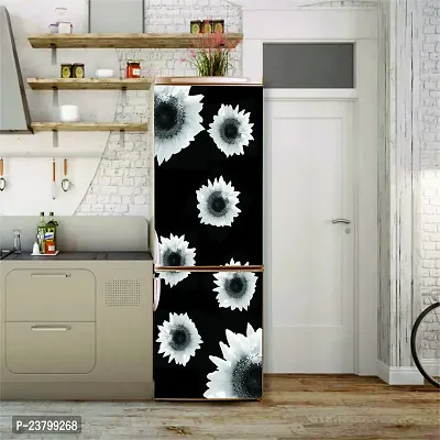 Psychedelic Collection Decorative Abstract White mogra Flowers with Black Background Extra lardge Fridge Sticker for Fridge Decor (PVC Vinyl Multicolor)-thumb4