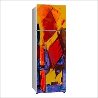 Psychedelic Collection Decorative Texture Paints Abstraction Yellow Watercolor Painting Fridge Double Single Door Decorative Sticker (PVC Vinyl, Multicolor, 60 cm X 160 cm) FD853_New-thumb1