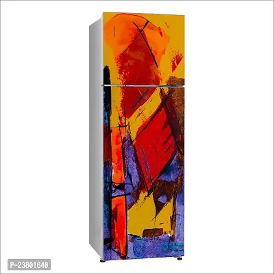 Psychedelic Collection Decorative Texture Paints Abstraction Yellow Watercolor Painting Fridge Double Single Door Decorative Sticker (PVC Vinyl, Multicolor, 60 cm X 160 cm) FD853_New-thumb2