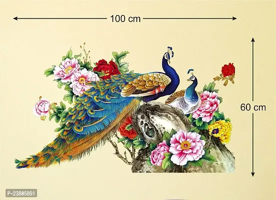 Psychedelic Collection 'Peacock Birds Nature' Wall Sticker (PVC Vinyl, 60 cm x 90 cm),Multicolour-thumb3
