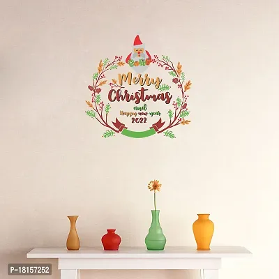 Trendy Merry Christmas And Happy New Year 2022 Pvc Vinyl Self Adhesive Wall Sticker (Ideal Size On Wall- 46 Cm X 45 Cm, Multicolour)-thumb2