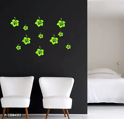 Psychedelic Collection Decorative Beautiful Flowers Green Acrylic Sticker Hexagon Mirror, Hexagon Mirror Wall Stickers, Mirror Stickers for Wall Large Size, Sticker Mirror-thumb2