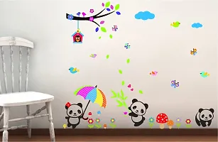 Psychedelic Collection Playing Pandas buteerflyes Bird House Bird Sitting on Tree PVC Vinyl Multicolor Decorative Wall Sticker for Wall Decoration Size : 117 cm X 142 cm-thumb1